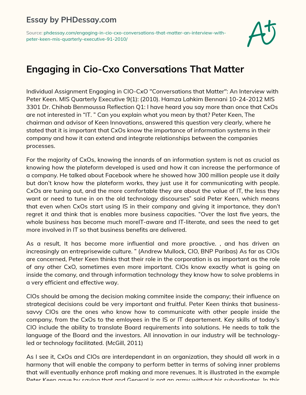 Engaging in Cio-Cxo Conversations That Matter essay
