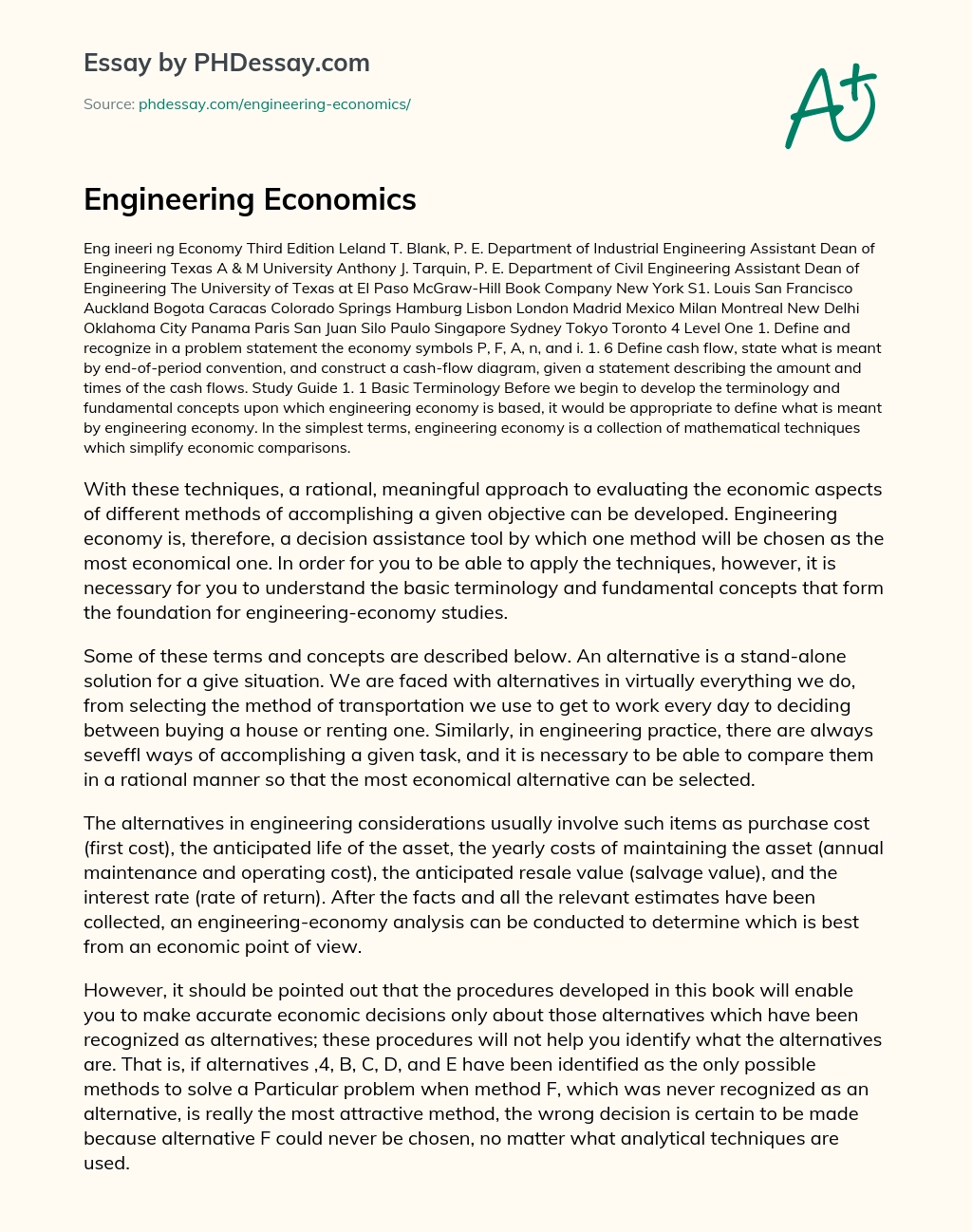 Engineering Economics essay