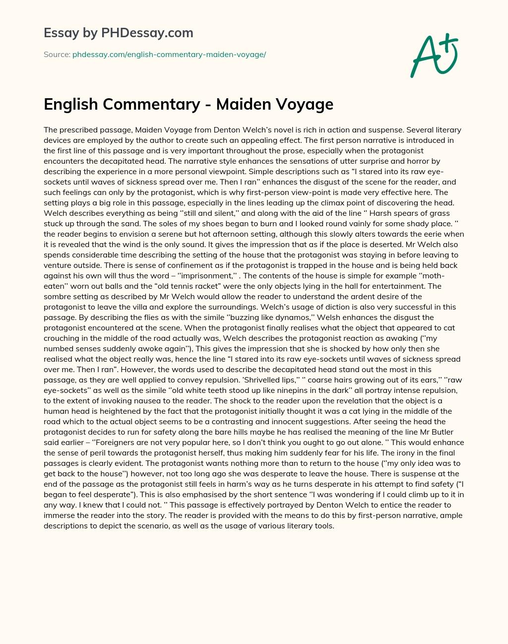 English Commentary – Maiden Voyage essay