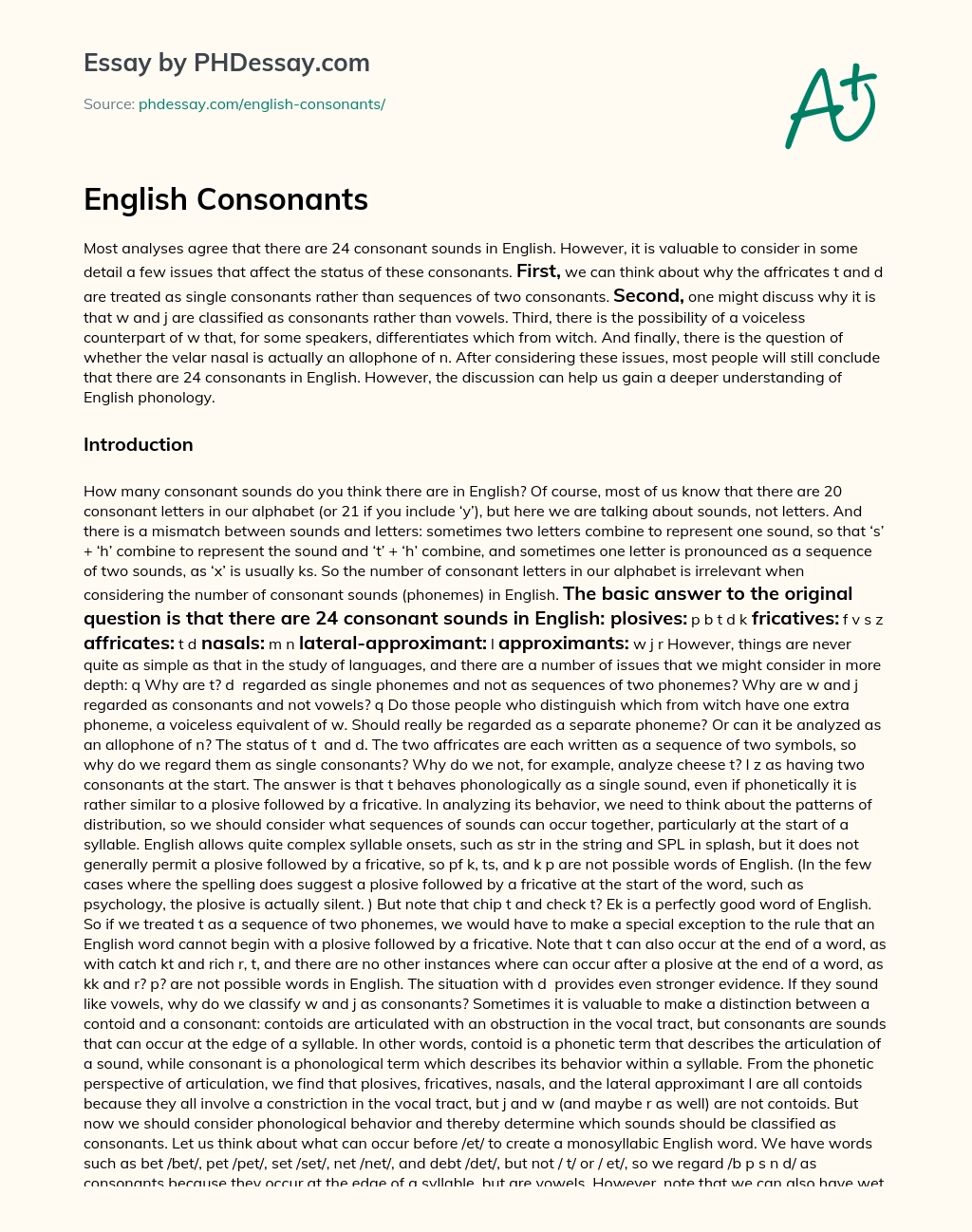 English Consonants essay