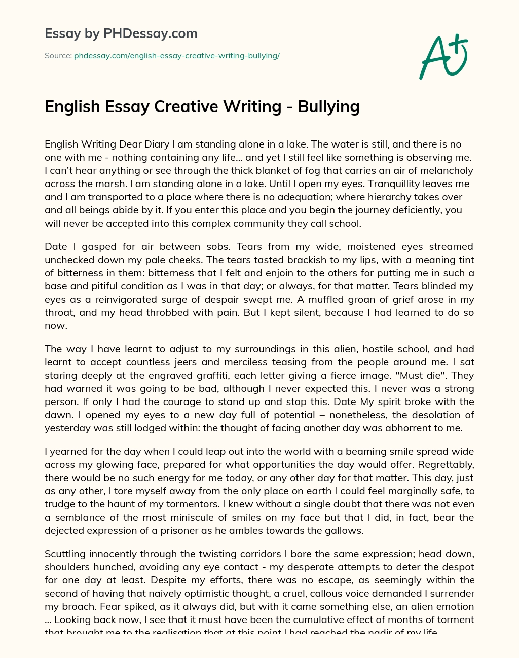 English Essay Creative Writing – Bullying essay
