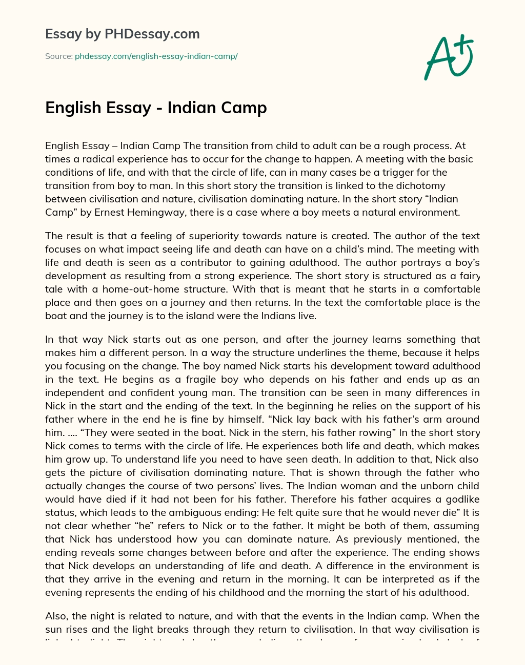 “Indian Camp” by Ernest Hemingway essay