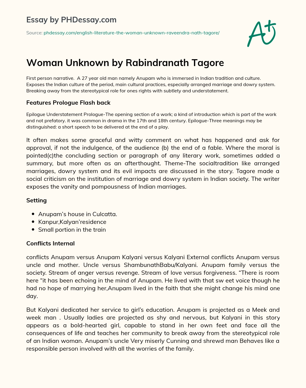 Woman Unknown by Rabindranath Tagore essay