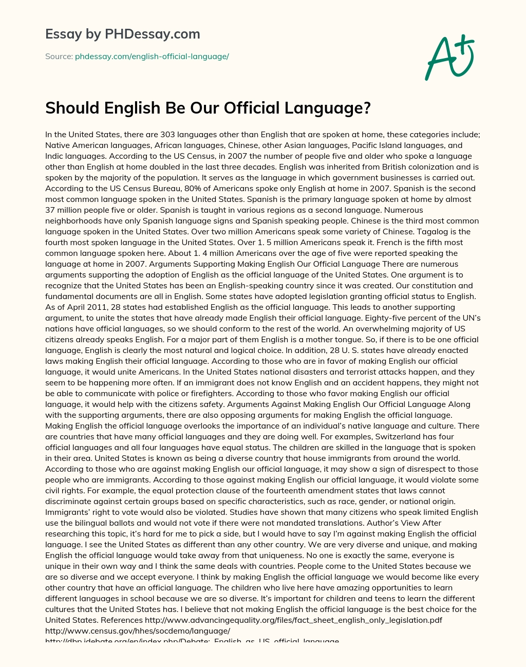 Should English Be Our Official Language? essay