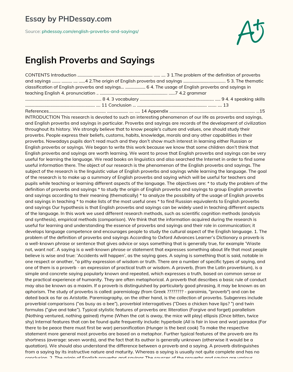 English Proverbs and Sayings essay