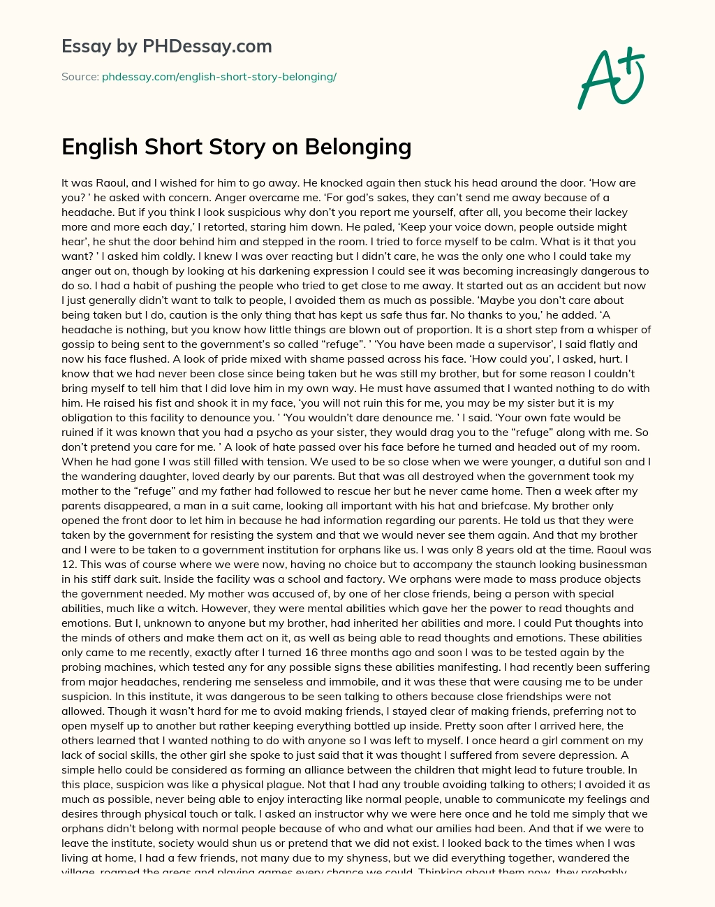 English Short Story on Belonging essay