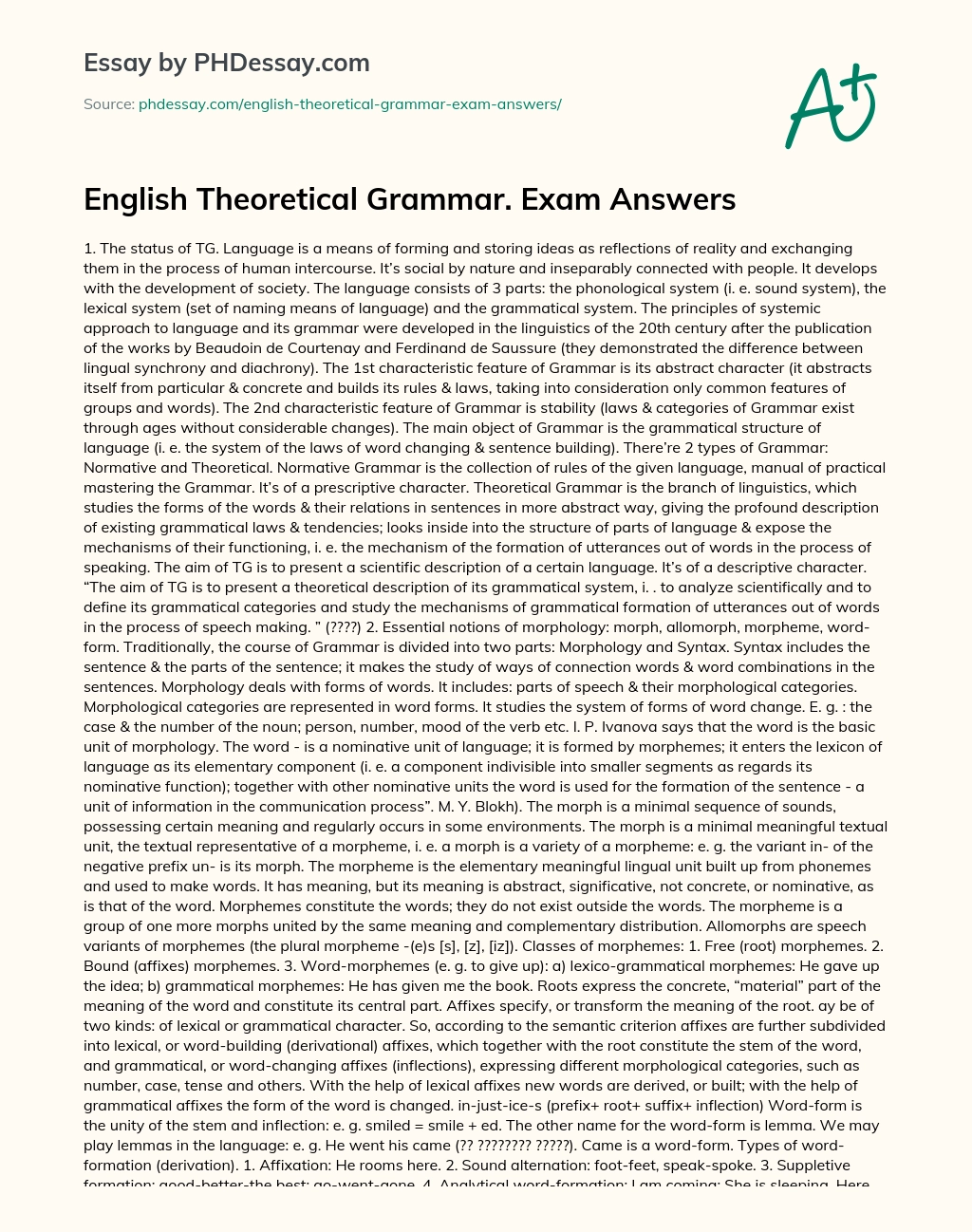 English Theoretical Grammar essay