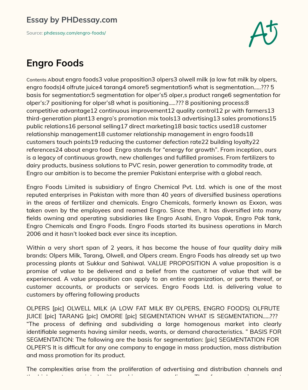 Engro Foods essay