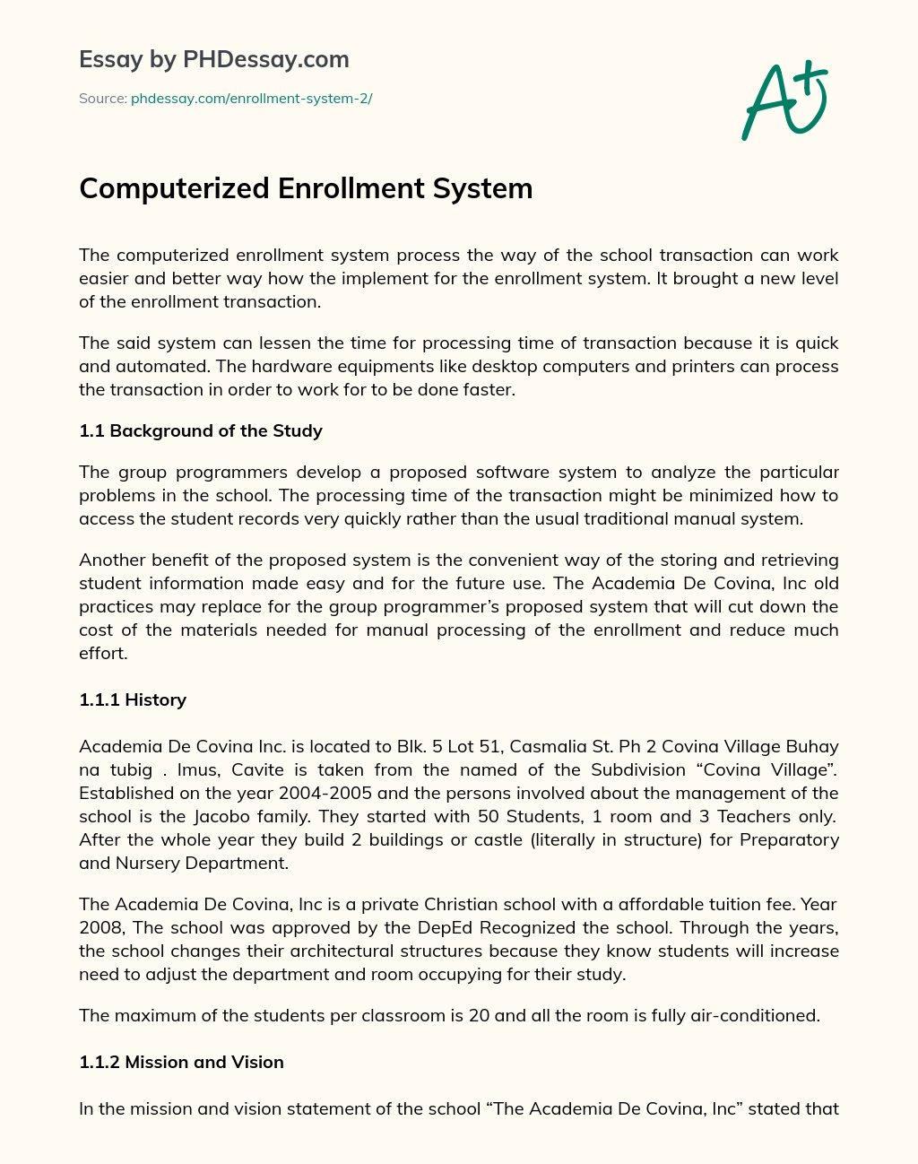 Computerized Enrollment System essay