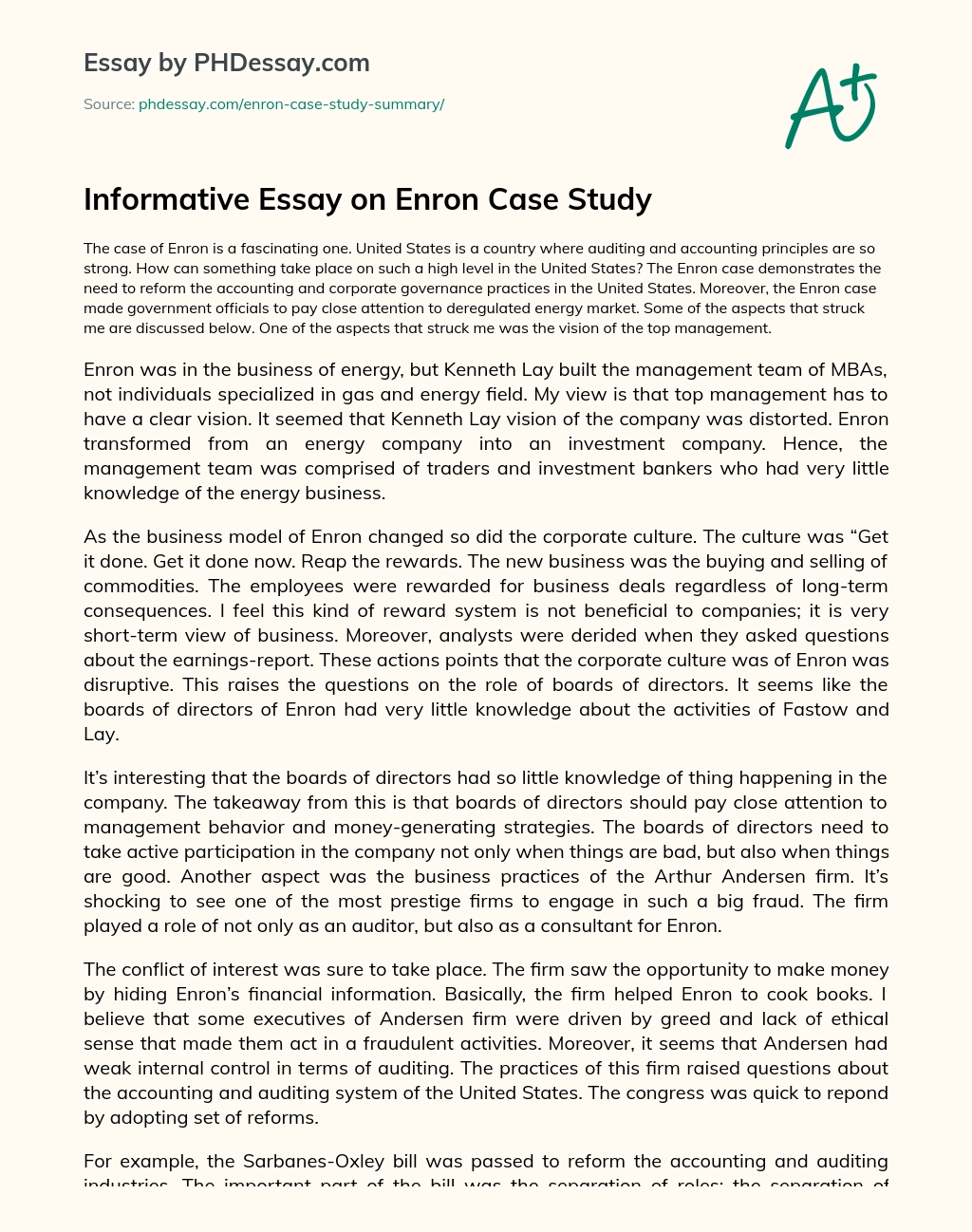 Informative Essay on Enron Case Study essay
