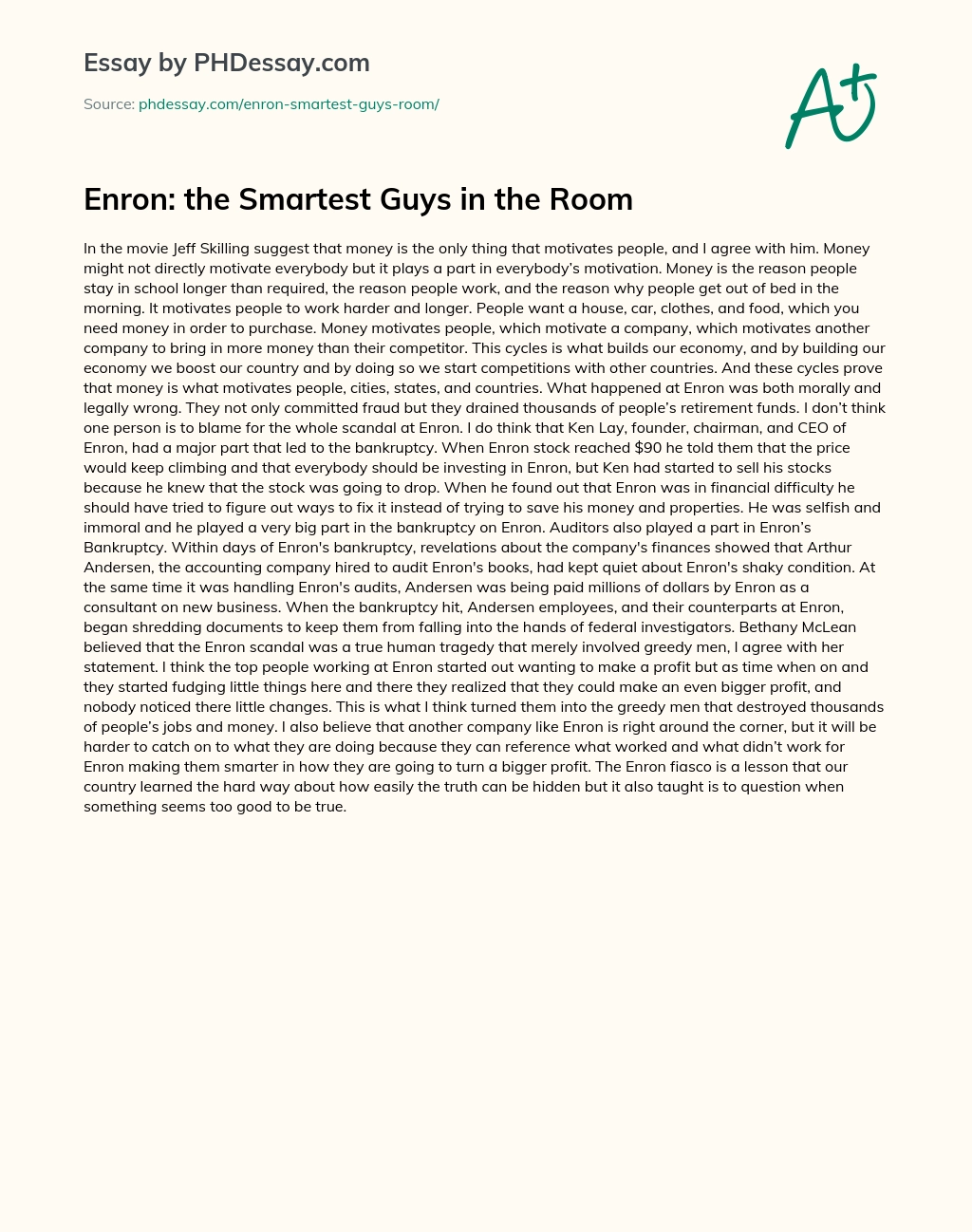 Enron: the Smartest Guys in the Room essay