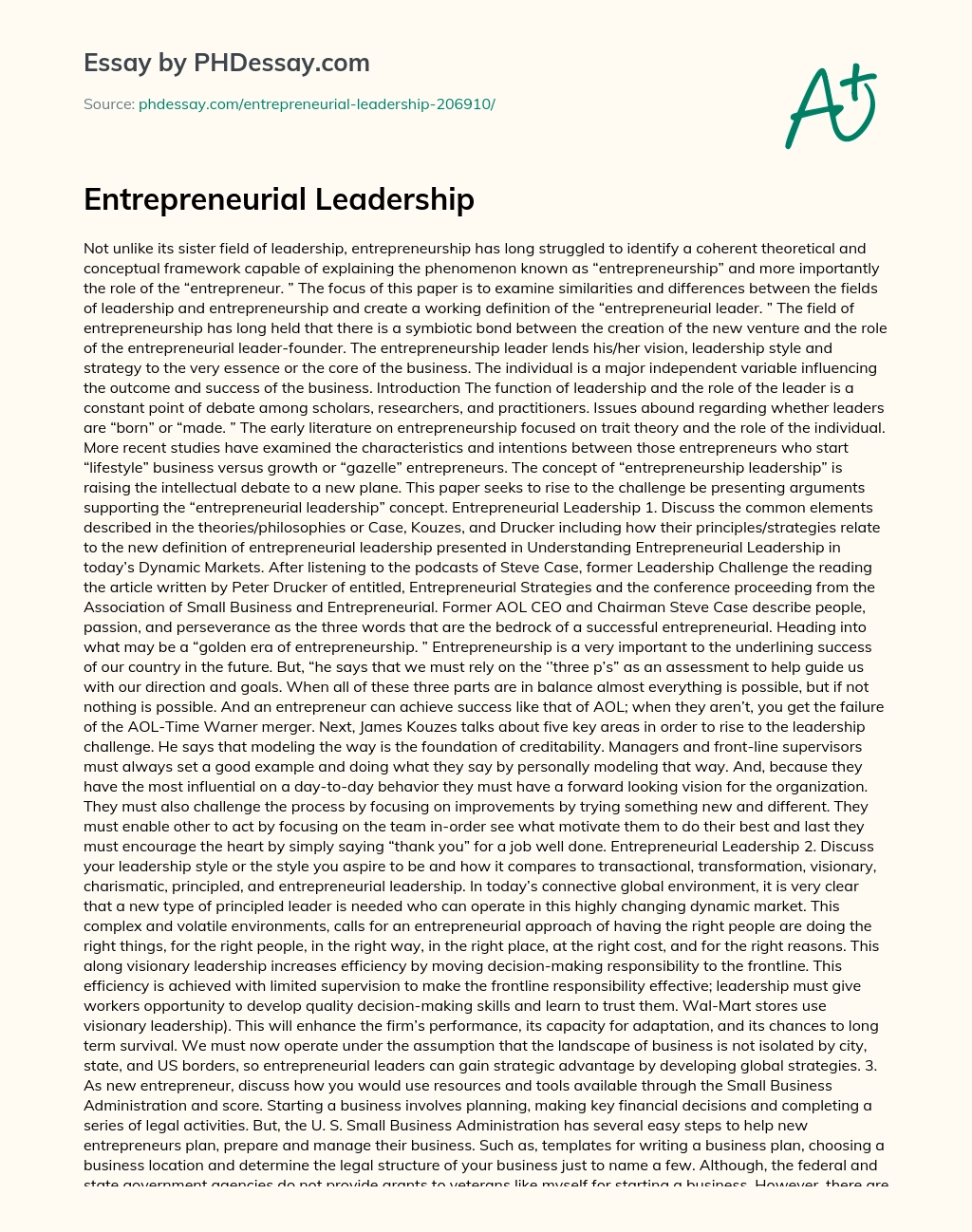 Entrepreneurial and Leadership: Similarities and Differences essay