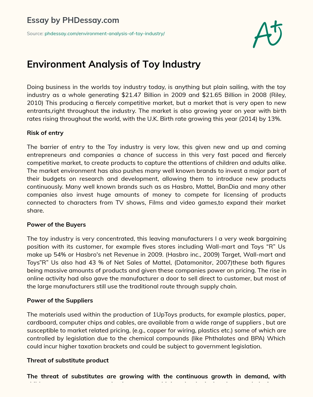 Environment Analysis of Toy Industry essay