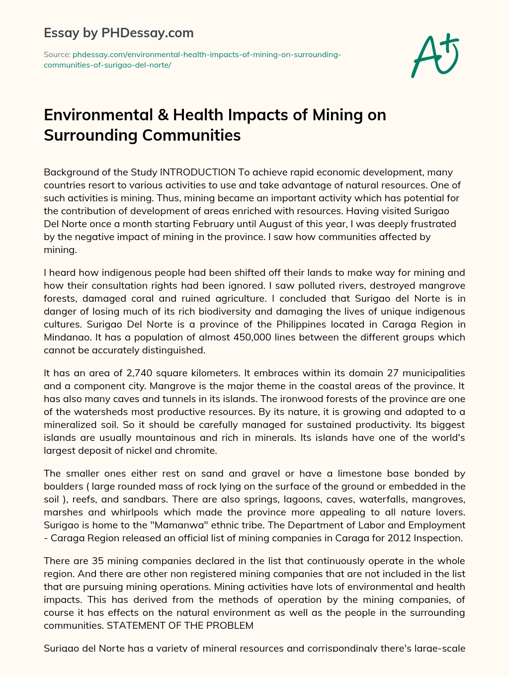 Environmental & Health Impacts of Mining on Surrounding Communities essay