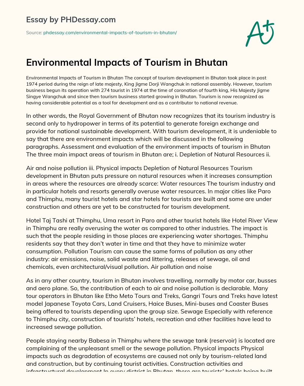 Environmental Impacts of Tourism in Bhutan essay