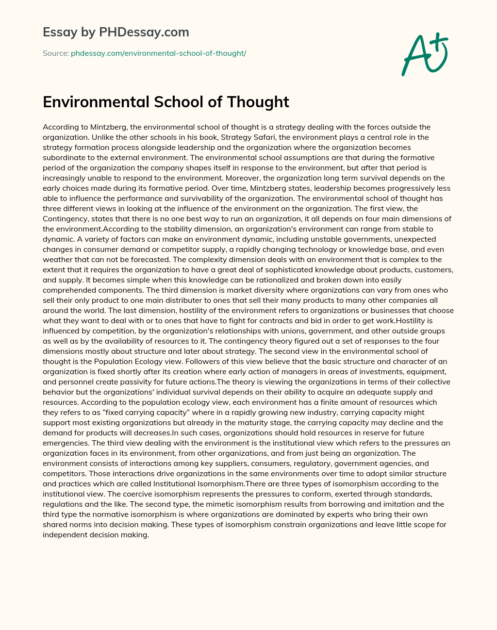 Environmental School of Thought essay