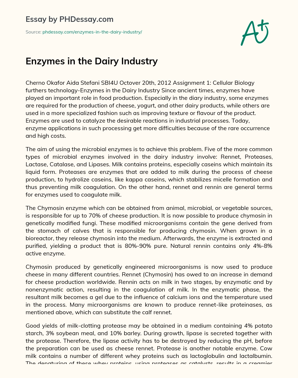 Enzymes in the Dairy Industry essay