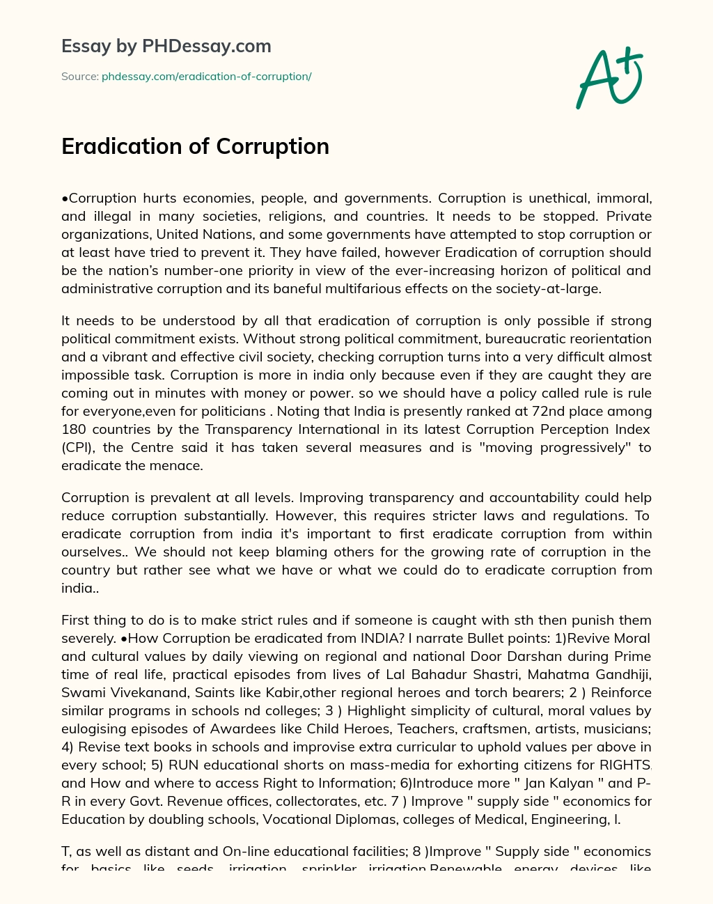 eradication of corruption in india