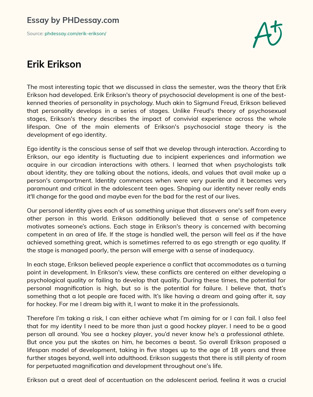 The Fascinating Theory of Erik Erikson’s Psychosocial Development essay