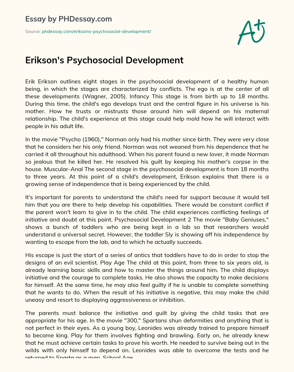 Erikson’s Psychosocial Development essay
