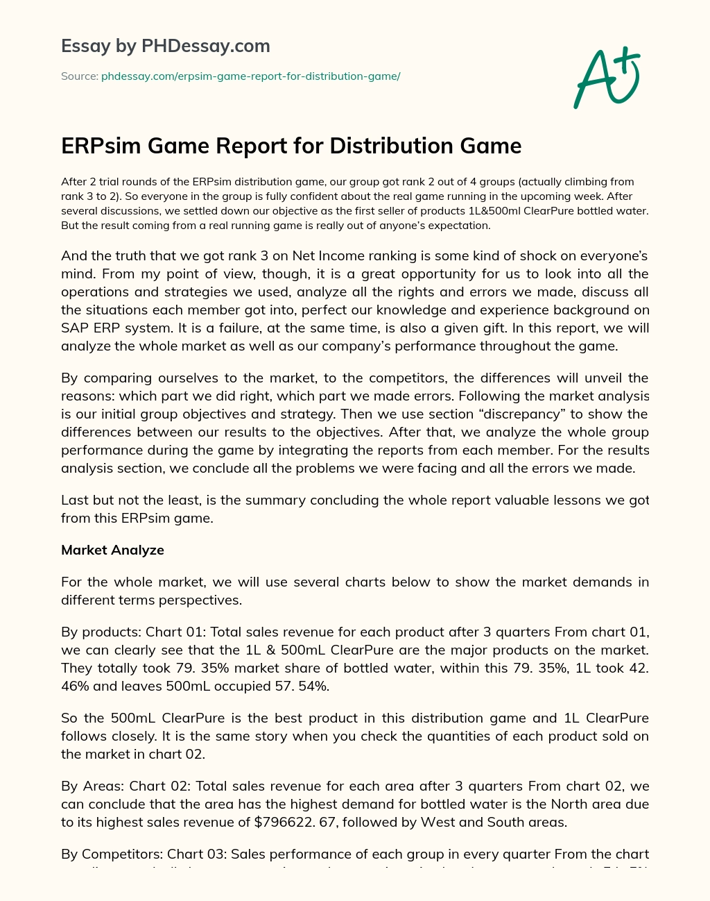 ERPsim Game Report for Distribution Game essay
