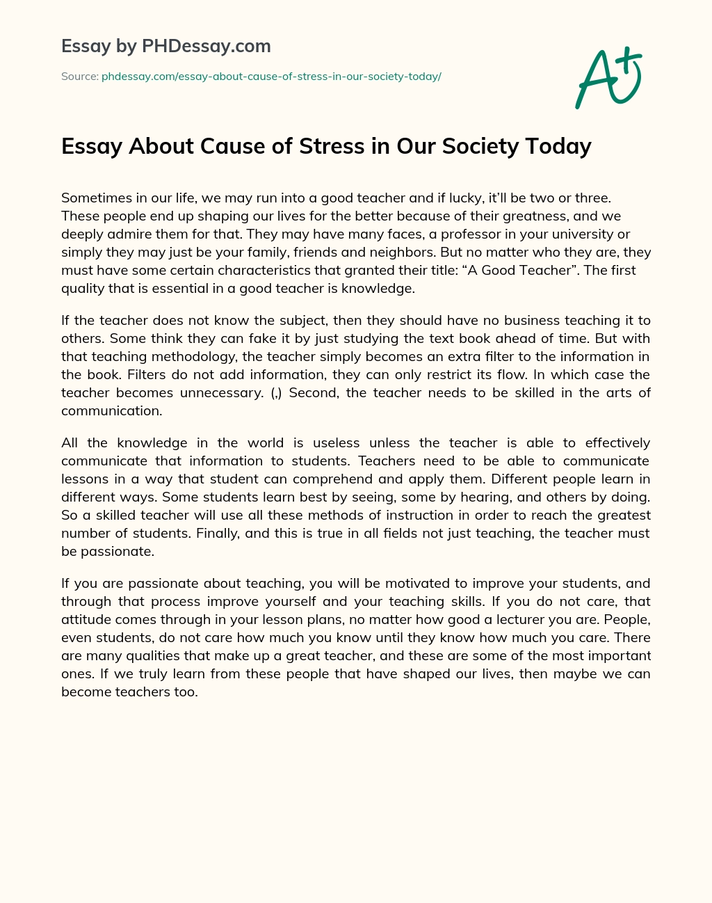 Essay About Cause of Stress in Our Society Today essay