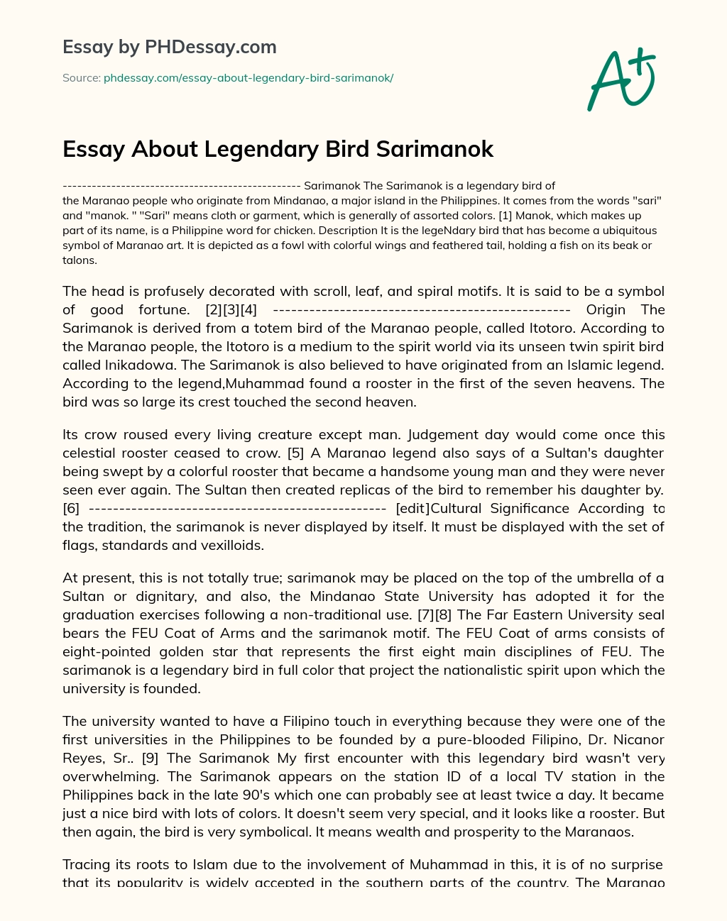 Essay About Legendary Bird Sarimanok essay