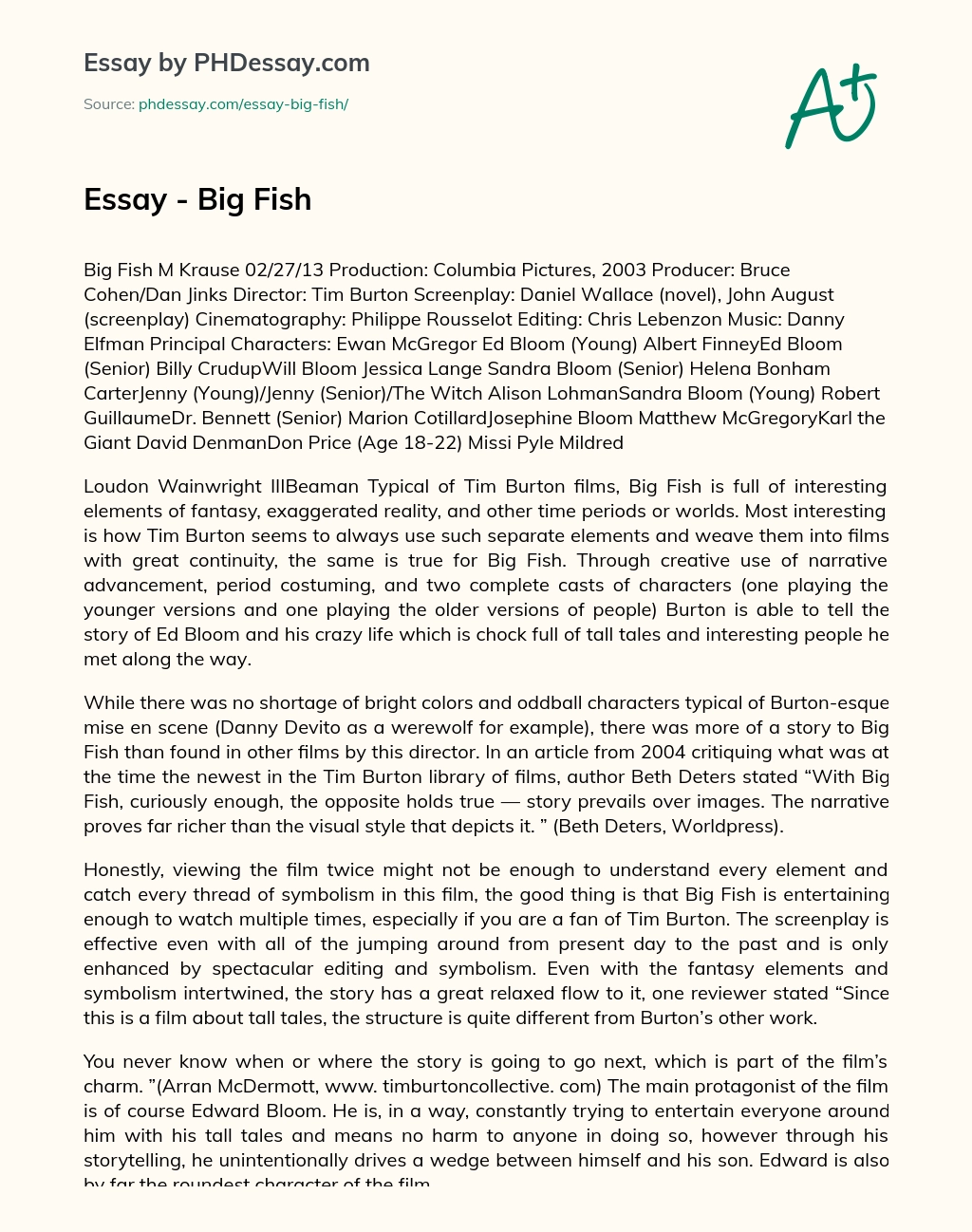 Essay – Big Fish essay
