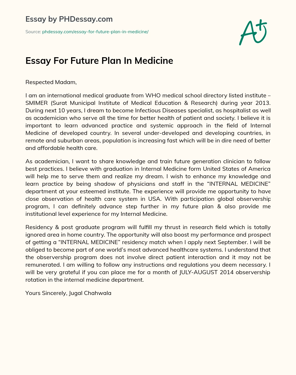 Essay For Future Plan In Medicine essay