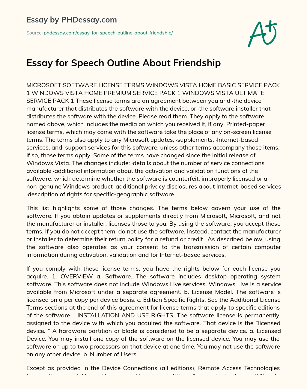 Essay for Speech Outline About Friendship essay