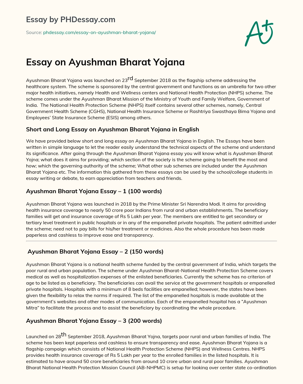 Essay on Ayushman Bharat Yojana essay