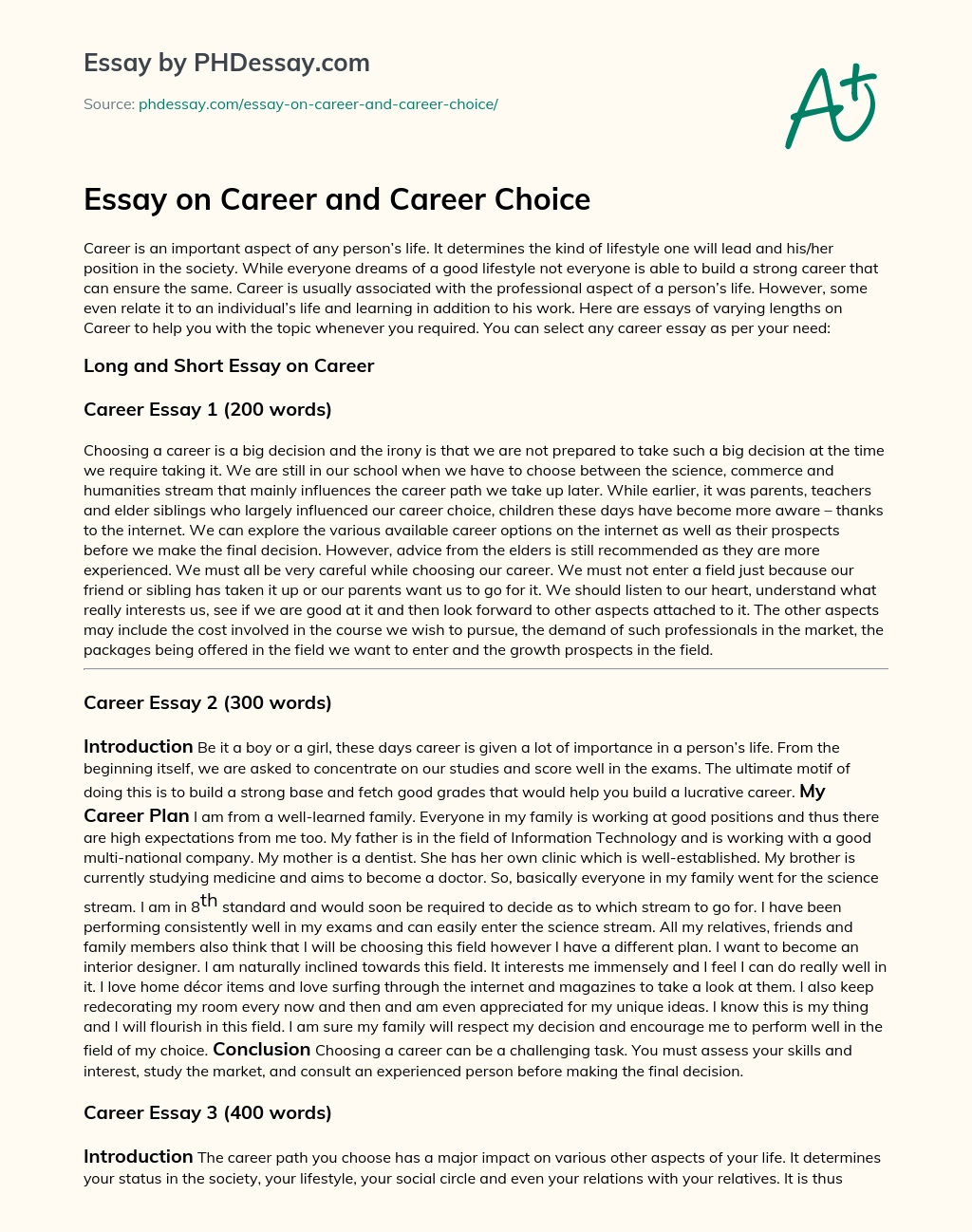 Essay on Career and Career Choice essay
