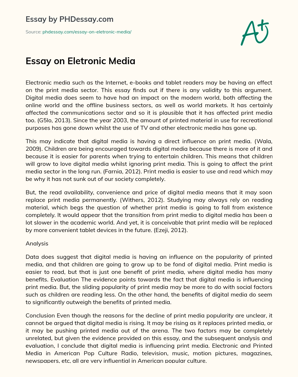 Essay on Eletronic Media essay