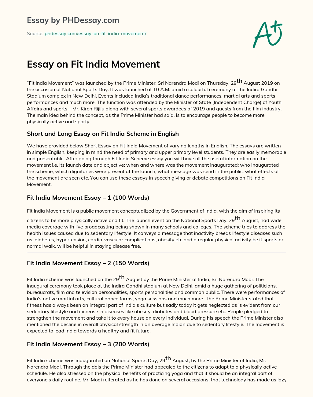 Essay on Fit India Movement essay