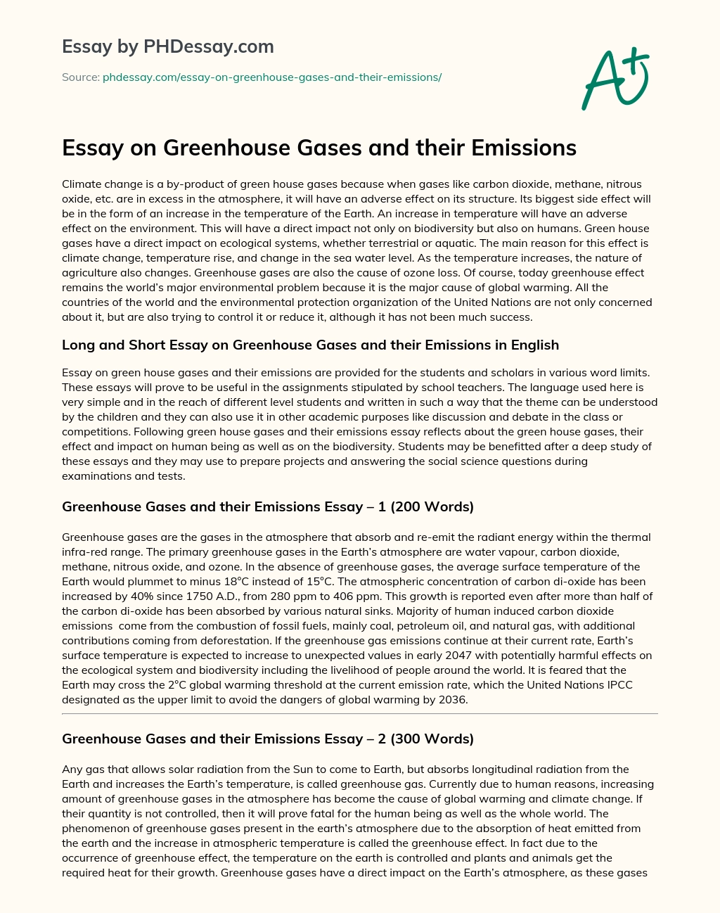 Essay on Greenhouse Gases and their Emissions essay