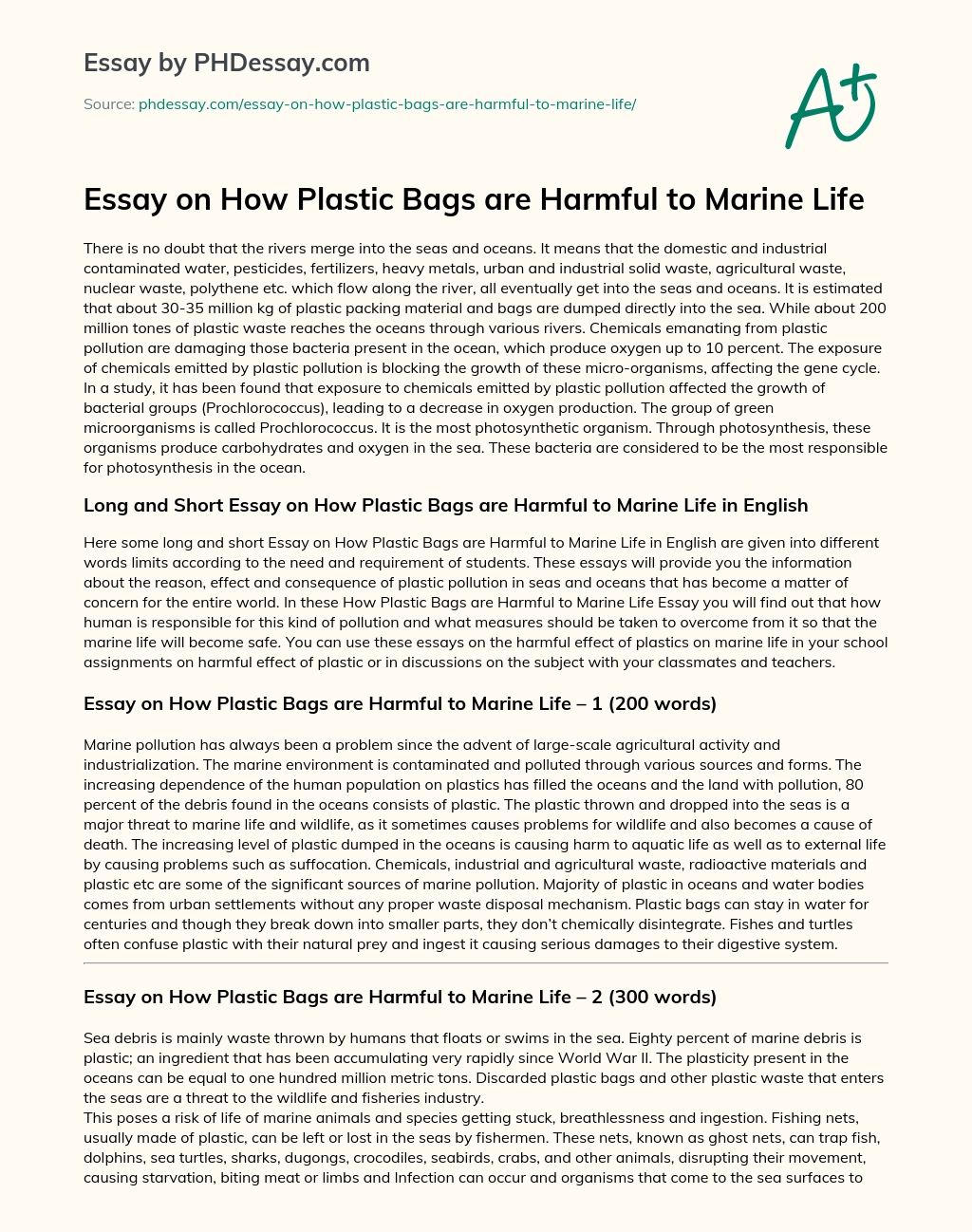 Essay on How Plastic Bags are Harmful to Marine Life essay