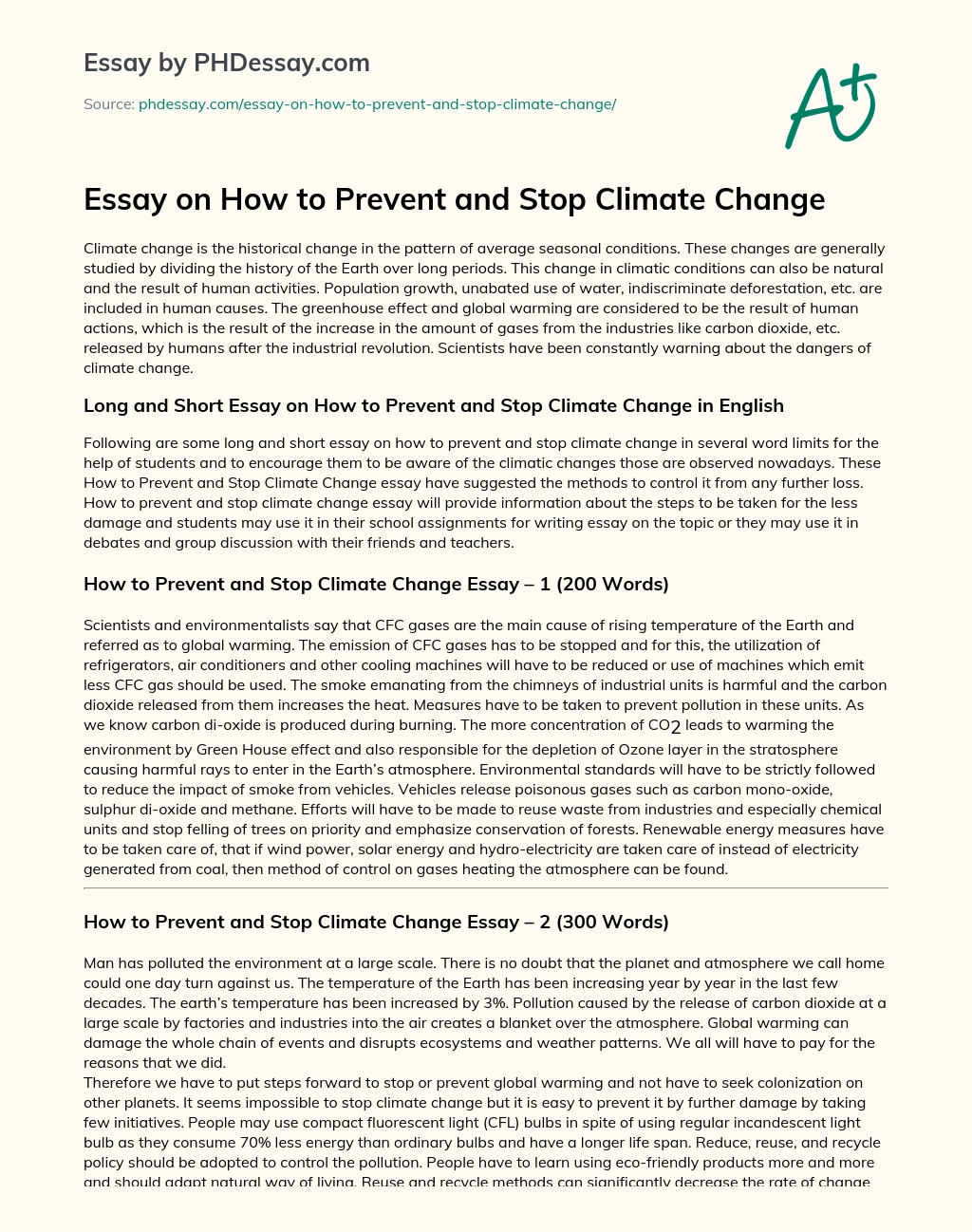 Essay on How to Prevent and Stop Climate Change essay
