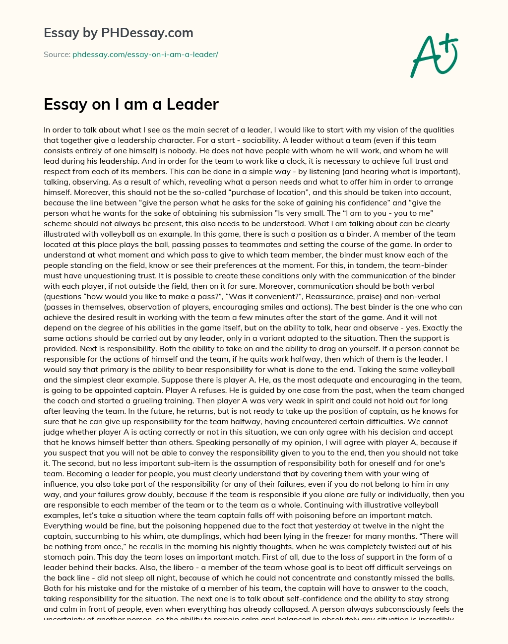 Essay on I am a Leader essay