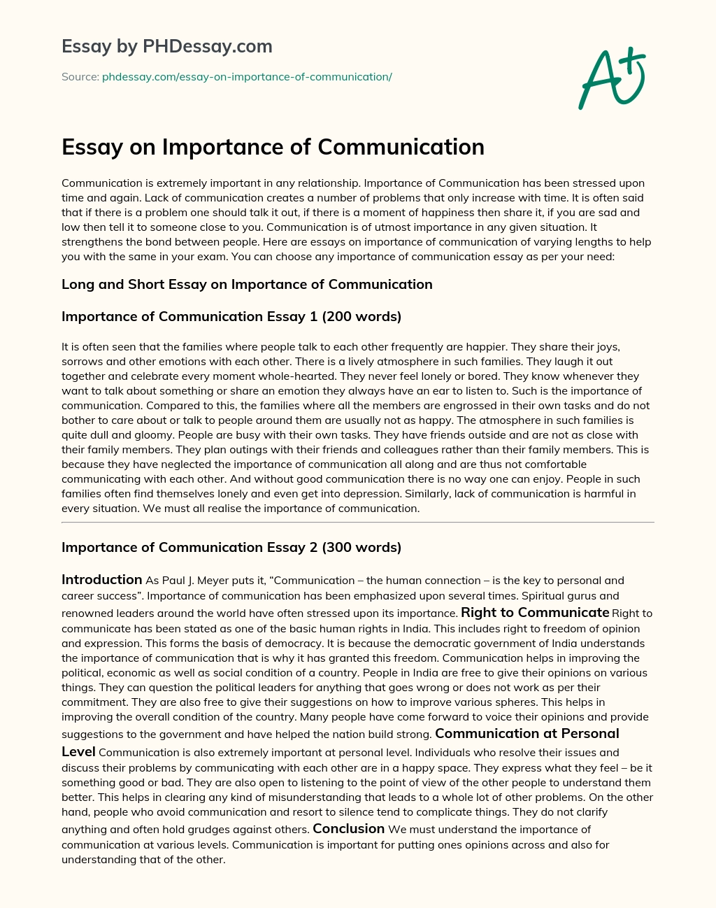 Essay on Importance of Communication essay