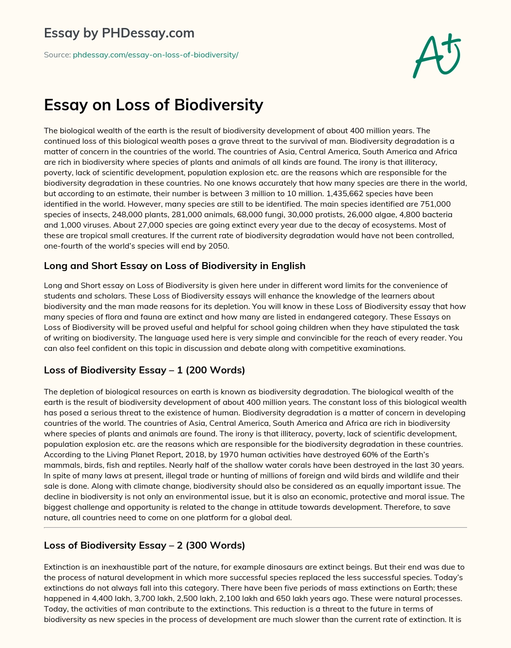 Essay On Loss Of Biodiversity Phdessay Com