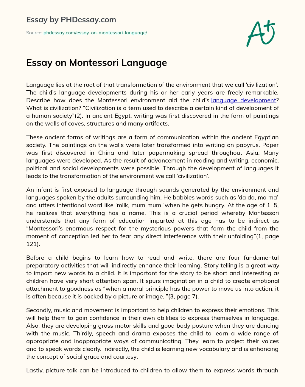 Essay on Montessori Language essay