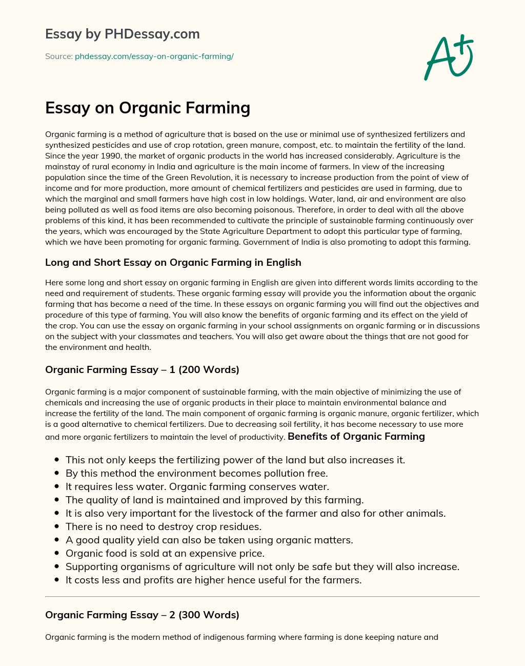 Essay on Organic Farming essay