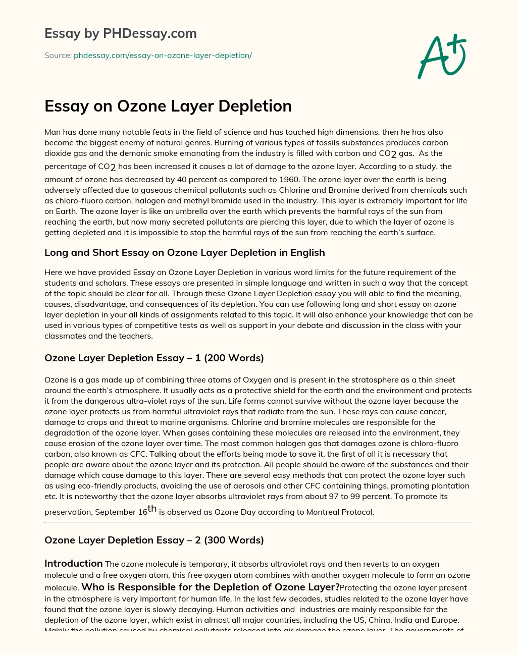 Essay on Ozone Layer Depletion essay