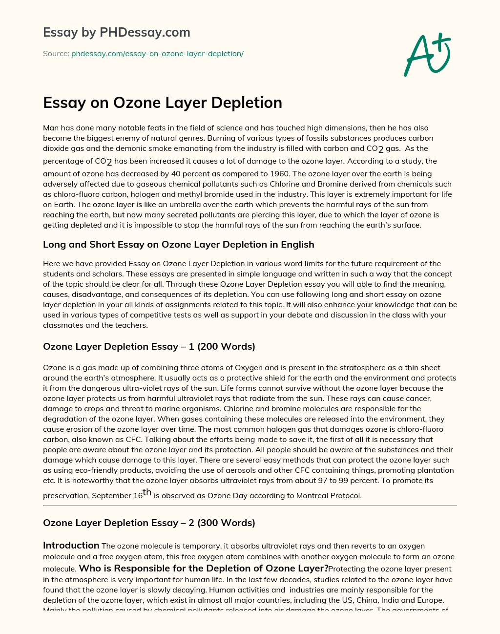 Ozone Layer Depletion Argumentative And Assignment Essay Examples 200 