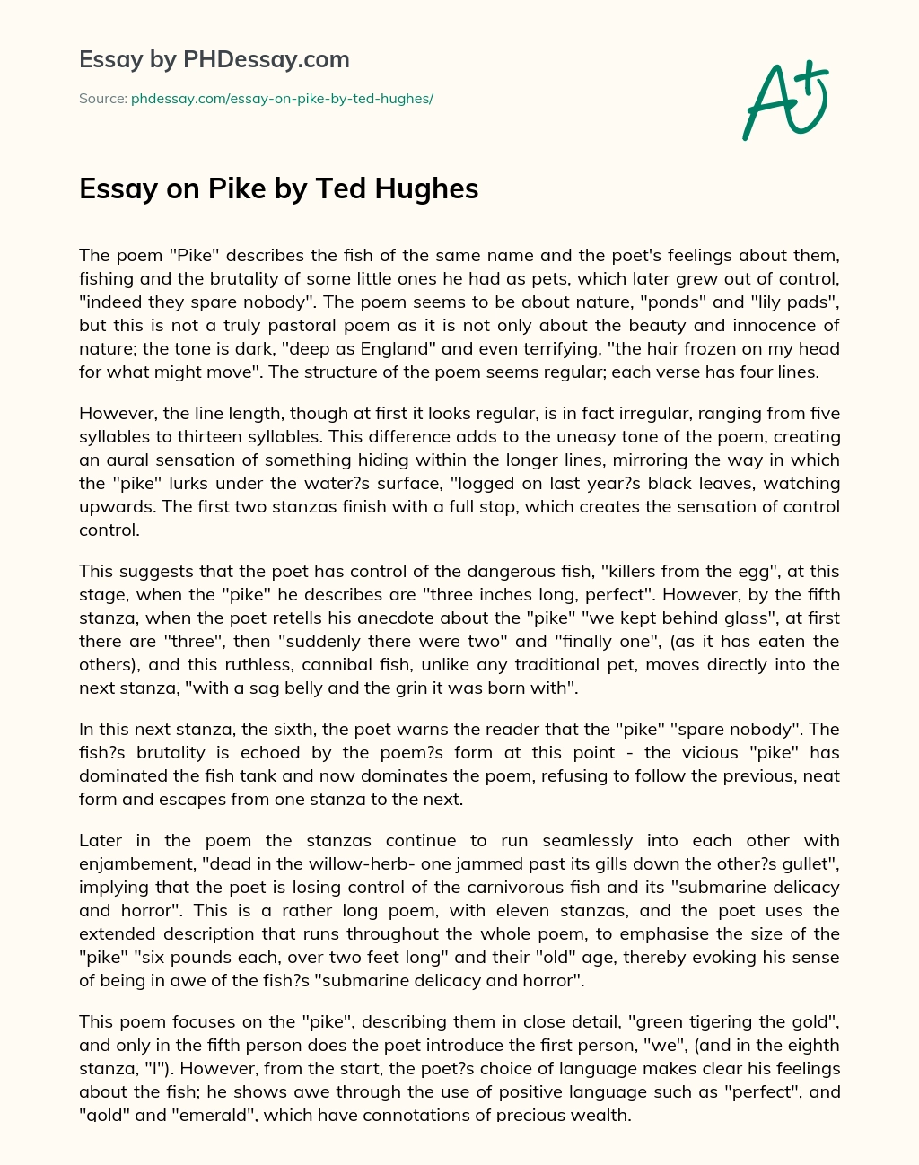 Essay on Pike by Ted Hughes essay