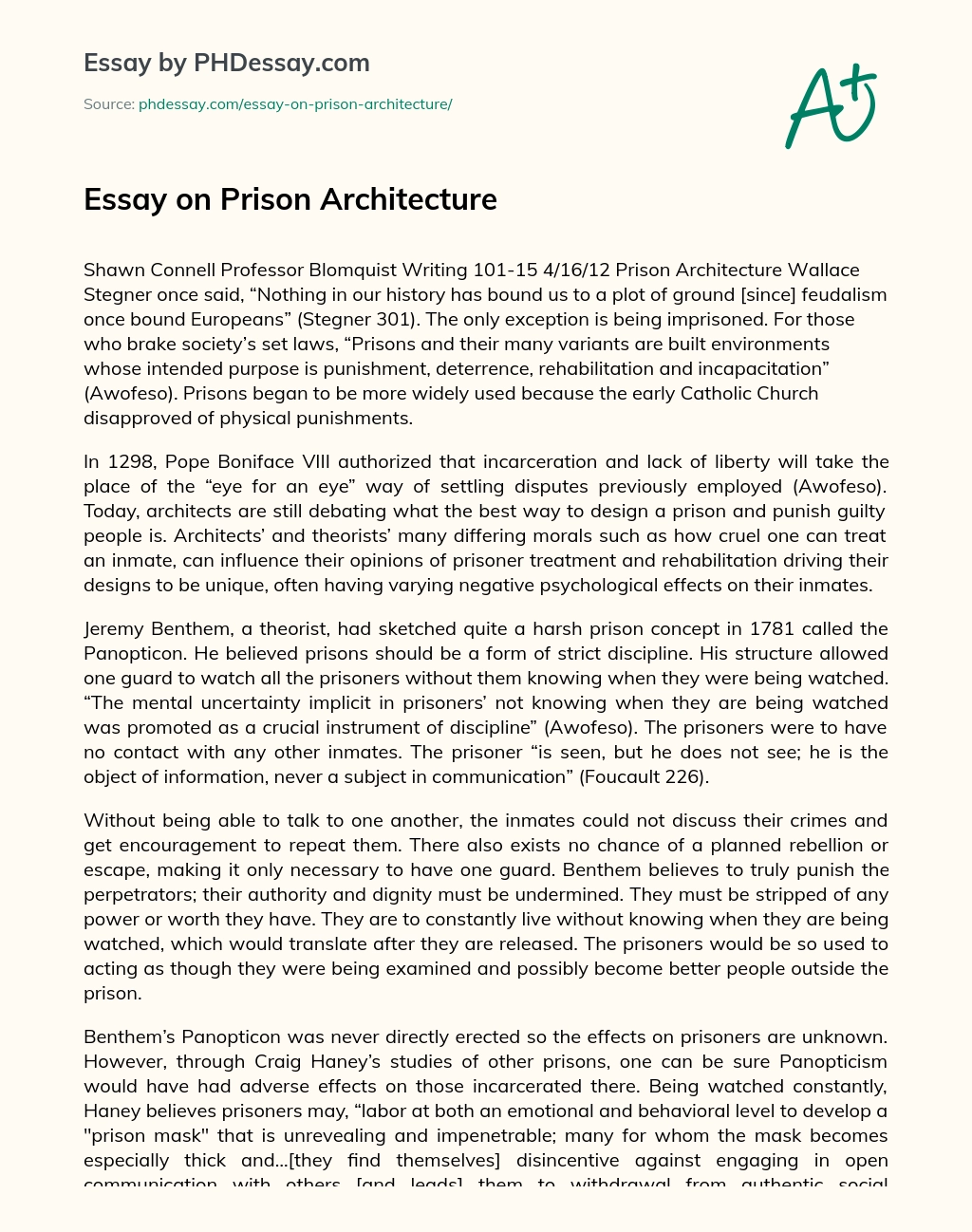 Essay on Prison Architecture essay