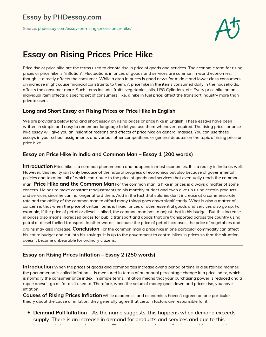 Essay on Rising Prices Price Hike essay