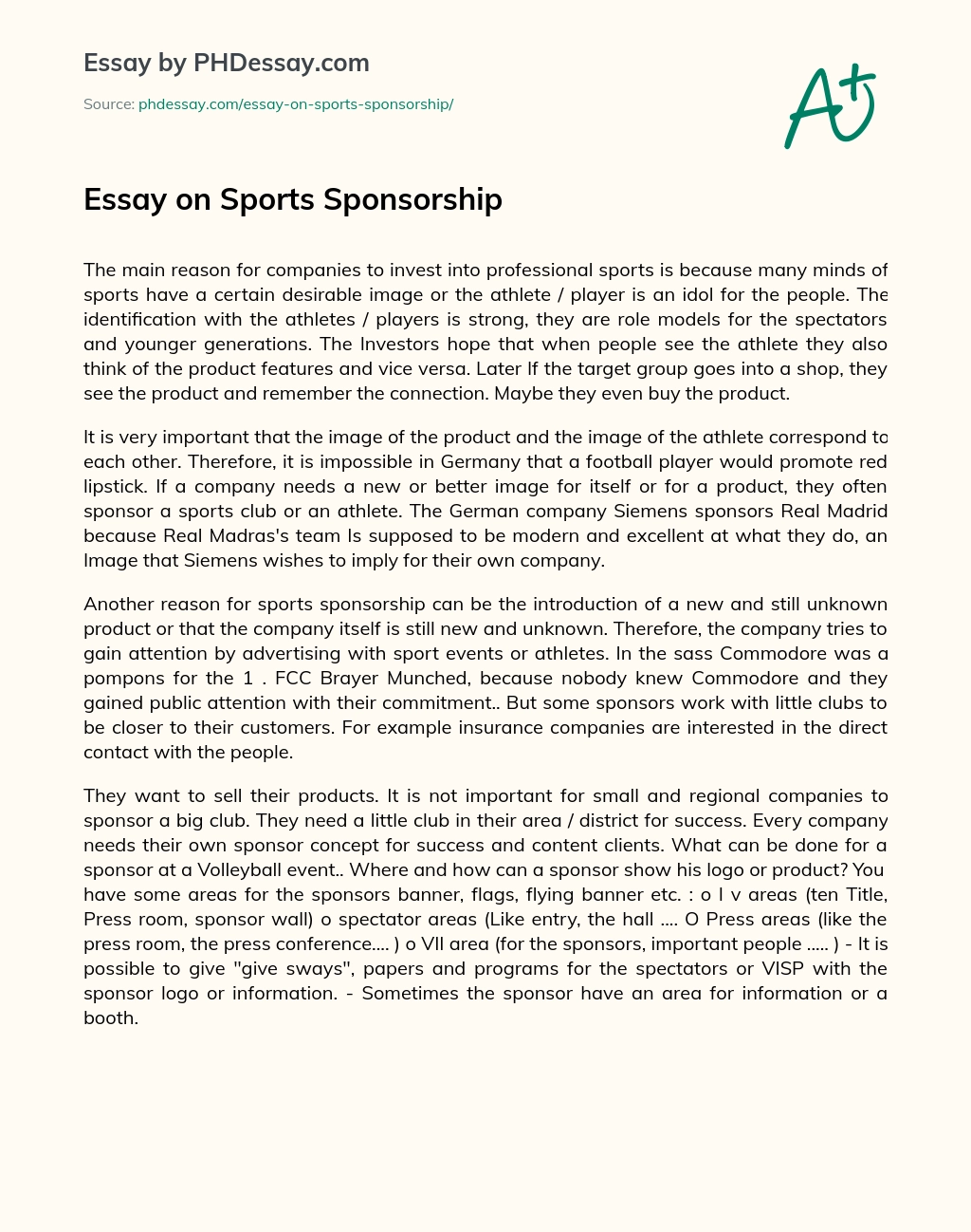 Essay on Sports Sponsorship essay