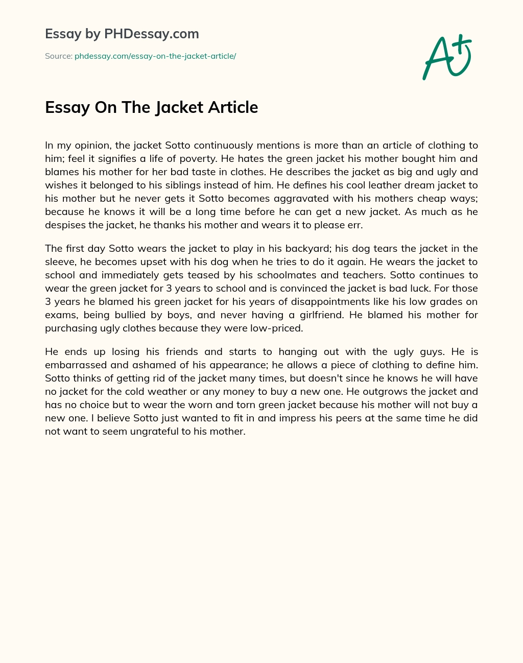 Essay On The Jacket Article essay