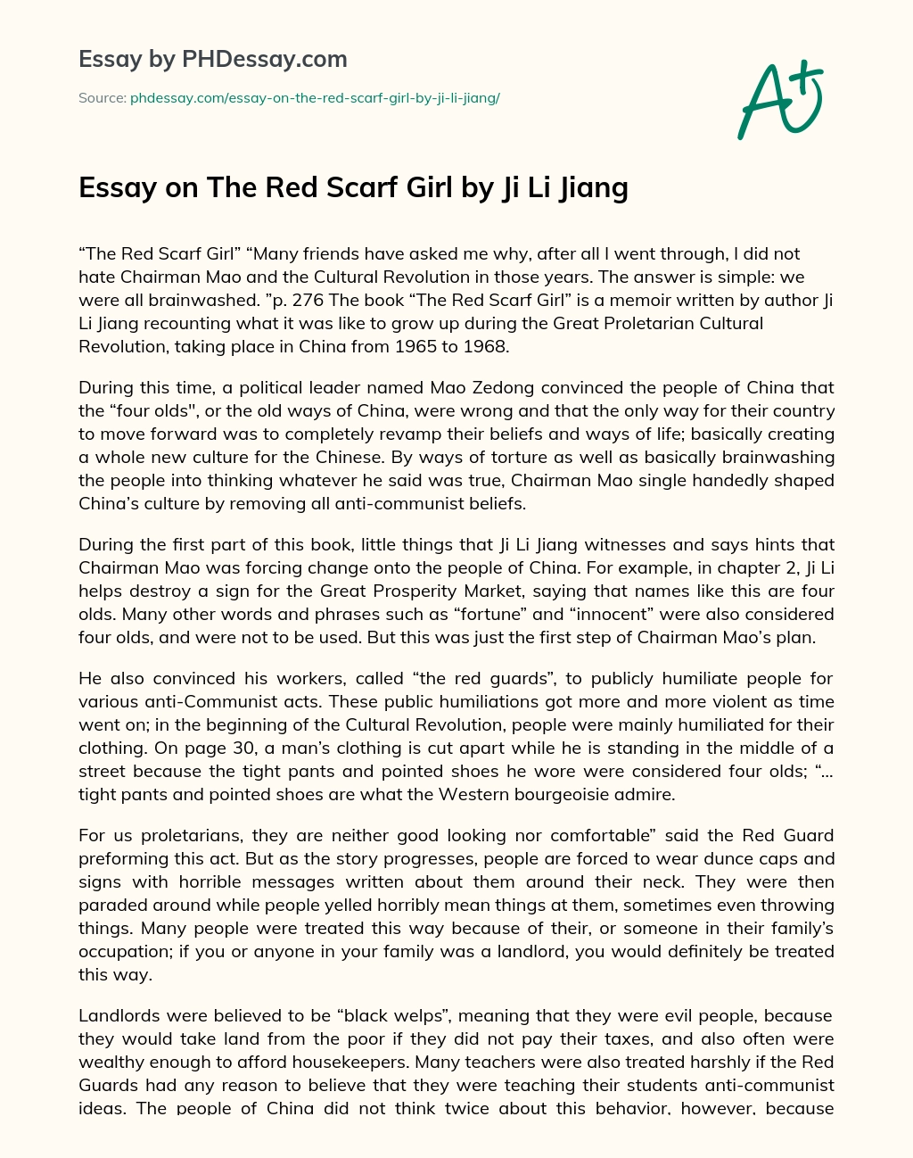 Essay on The Red Scarf Girl by Ji Li Jiang essay